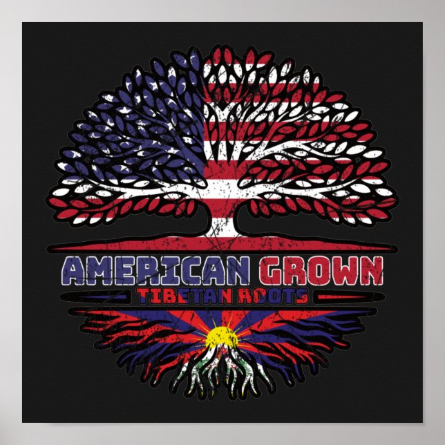 Affiche Tibet Tibetan American USA Tree Roots Flag (Devant)