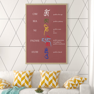 Affiche Tibétain Om Mani Padme Hum Avalokiteshvara Mantra