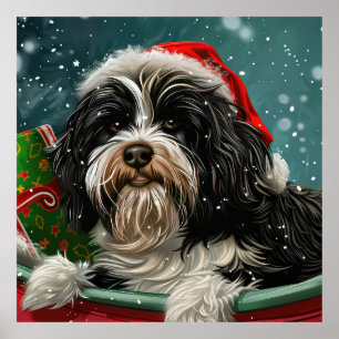 Affiche Tibétain Terrier Chien Noël Festif