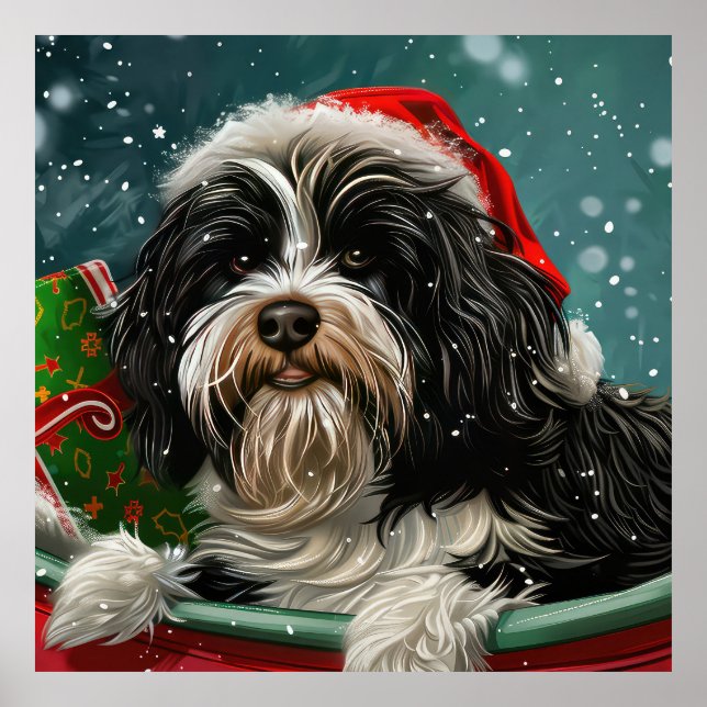 Affiche Tibétain Terrier Chien Noël Festif (Devant)