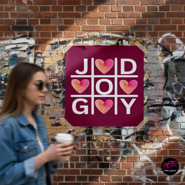 Affiche Tic Tac Toe Joie et Dieu Foi chrétienne (Joy wins. Faith, love, and good vibes taking over the street.)