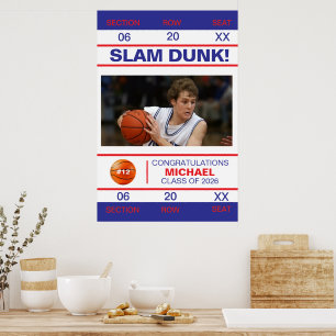 Affiche Ticket d'admission de joueur de basketball diplômé