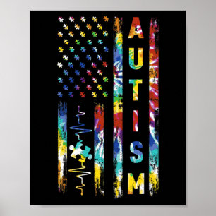 Affiche Tie Dye American Flag Sensibilisation sur l'autism