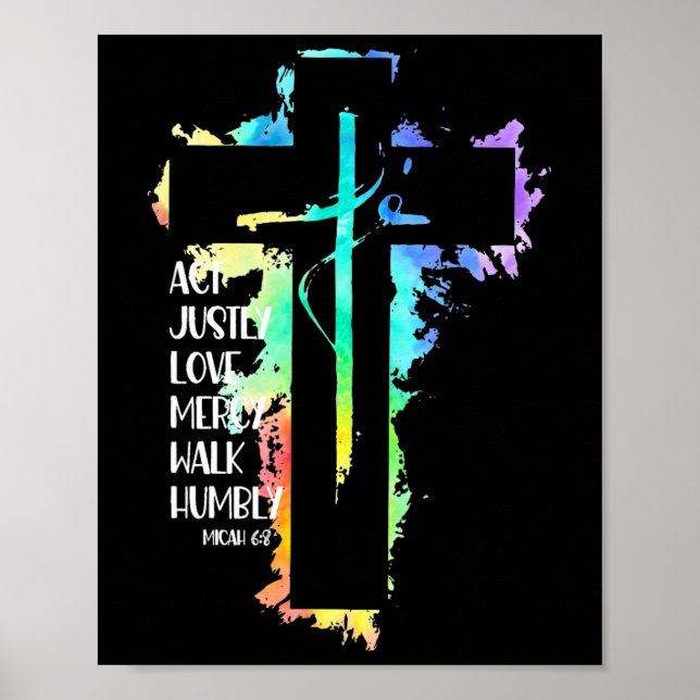 Affiche Tie Dye Cross Micah 68 Acte Justement Bible Écritu (Devant)