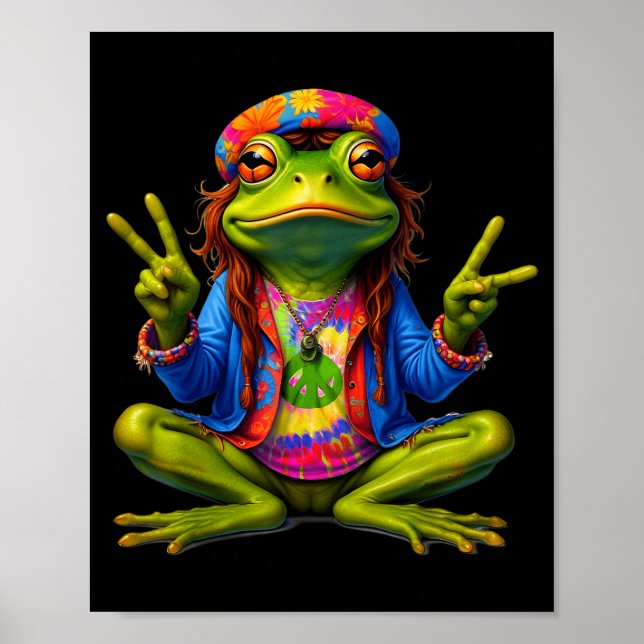 Affiche Tie-dye Frog Peace Sign 60s 70s Hipe Men Women  (Devant)