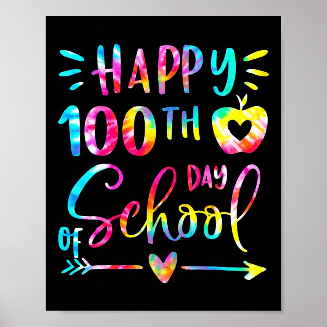 Affiche Tie Dye Happy 100e jour d'école Enseignant Élève 1 (Devant)