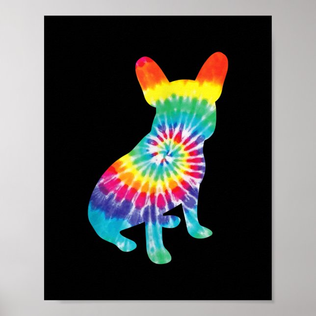 Affiche Tie Dye Hippie Cadeau Français Bulldog Pour Amoure (Devant)