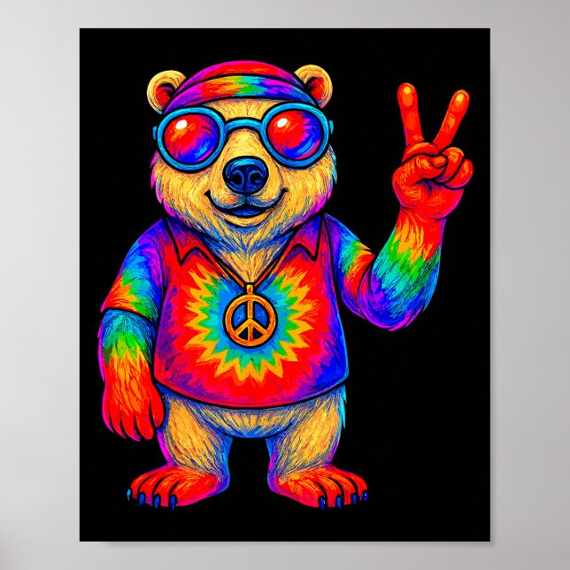 Affiche Tie-dye Lar Bear Peace Sign Hip  (Devant)