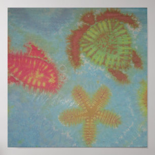 Affiche Tie Dye Sea Turtle Horse Star Fish