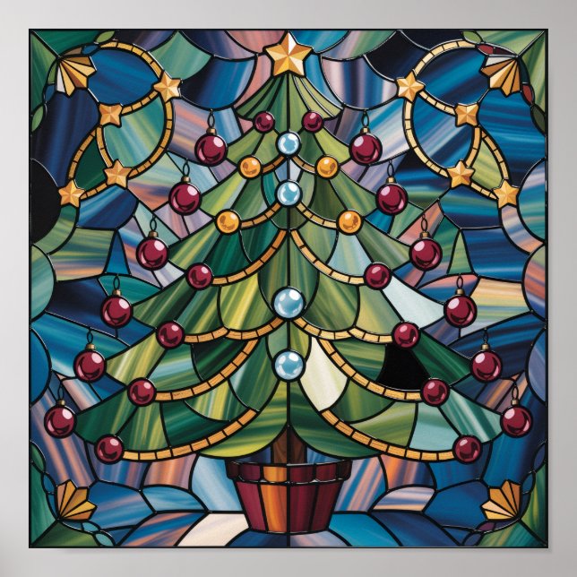 Affiche Tiffany-Style Stained Glass Christmas Tree (Devant)