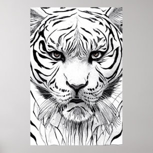 Affiche Tiger Animal Wild Nature Illustration Line Epic
