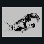 Affiche Tiger Attaquer Pop Art<br><div class="desc">Style pop art noir & blanc sur image arrière - plan tigre gris.</div>