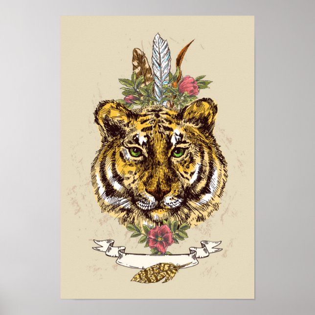 Affiche Tiger Boho Style Portrait (Devant)