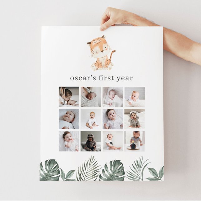 Affiche Tiger Green 1er Anniversaire Photo Collage (Créateur téléchargé)