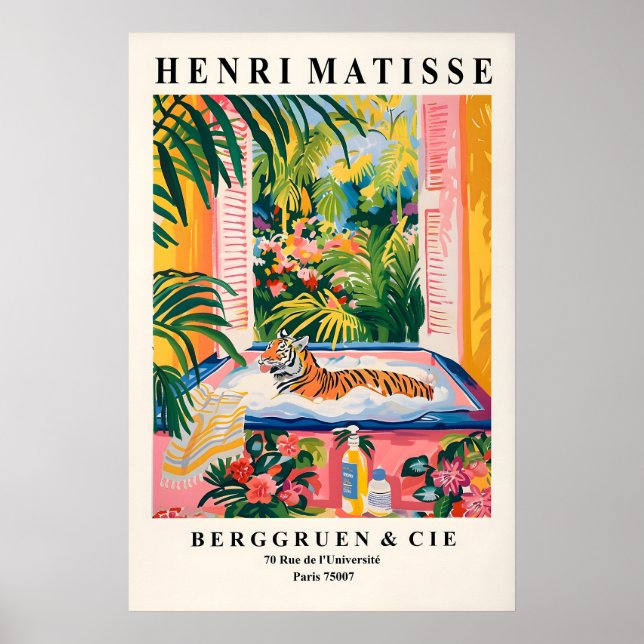 Affiche Tiger in Bathtub Art Print Funny Matisse Style (Devant)
