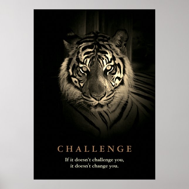 Affiche Tiger Motivational Challenge Citation Sepia Vintag (Devant)