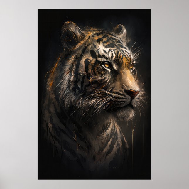 Affiche Tiger Portrait Animal Nature Faune Peinture Art (Devant)