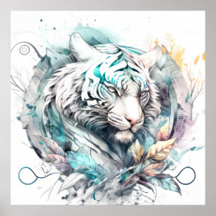 Affiche Tiger Portrait Animal Peinture Faune En Plein Air