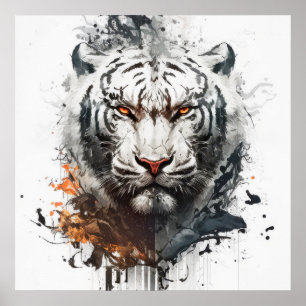 Affiche Tiger Portrait Animal Peinture Faune En Plein Air