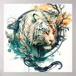 Affiche Tiger Portrait Animal Peinture Faune En Plein Air