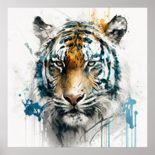 Affiche Tiger Portrait Animal Peinture Faune En Plein Air