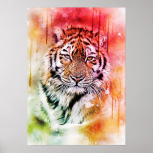 Affiche Tiger Portrait Visage Aquarelle Art graphique