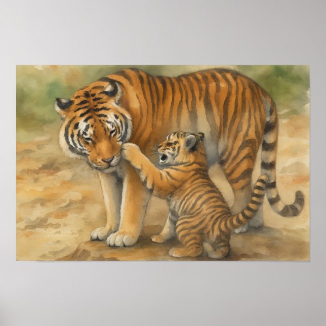 Affiche Tiger Tenderness - Parent et Cub dans le cadre for (Devant)
