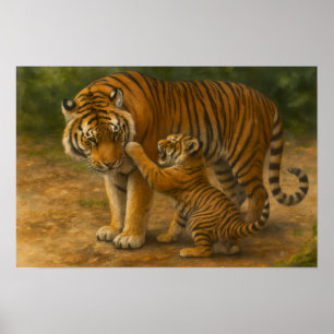 Affiche Tiger Tenderness - Parent et Cub en Forêt