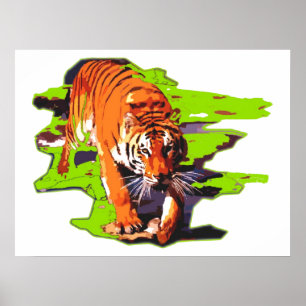 Affiche Tiger Walking Pop Art