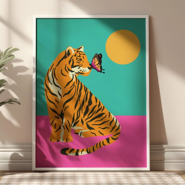 Affiche Tigre au graphisme coloré funky papillon (Créateur téléchargé)