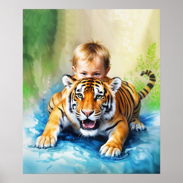 Affiche Tigre avec bébé (Devant)