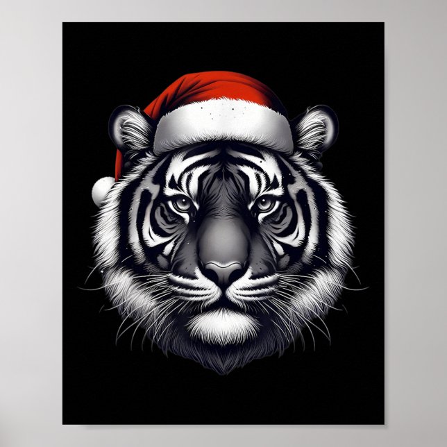 Affiche Tigre avec chapeau de Noël Noël Noël Noël Zoo de l (Devant)
