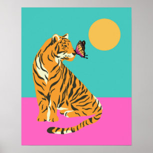 Affiche Tigre avec Papillon Funky Art Print