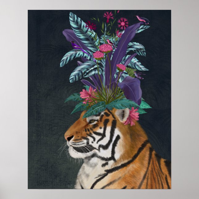 Affiche Tigre avec tête tropicale (Devant)