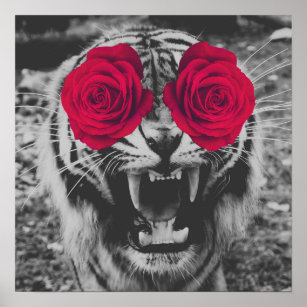 Affiche Tigre Avec Yeux Rose Rouge