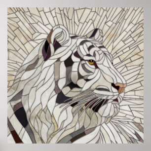 Affiche Tigre blanc - Art numérique en mosaïque de verre t