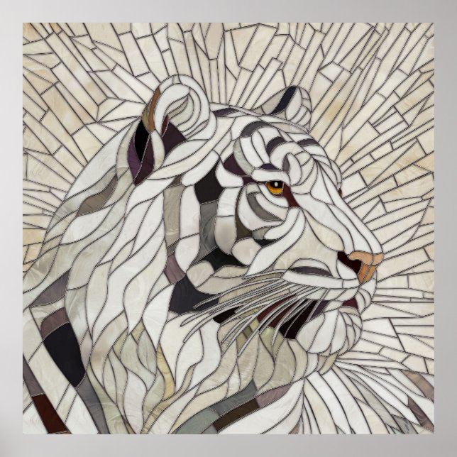 Affiche Tigre blanc - Art numérique en mosaïque de verre t (Devant)
