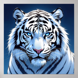 Affiche Tigre blanc aux yeux bleus Ai Art