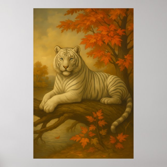 Affiche Tigre Blanc d'Automne – Toile d'Art Fin (Devant)