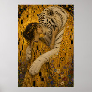 Affiche Tigre Blanc Doré Baiser Éternel Fantaisie Artistiq