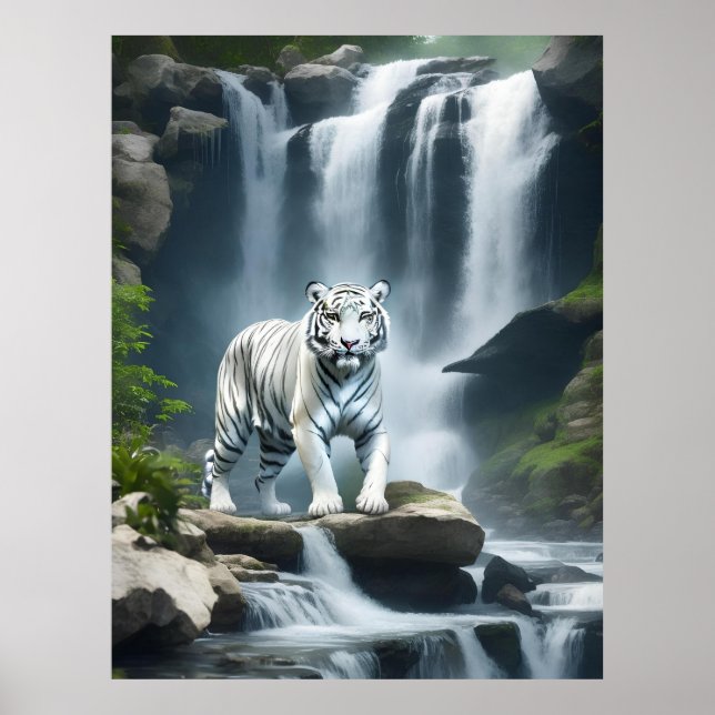 Affiche Tigre blanc du Bengale dans la nature (Devant)