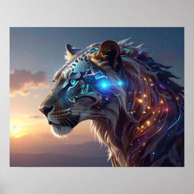 Affiche Tigre blanc mystique Art Steampunk Fantastique Sci (Devant)