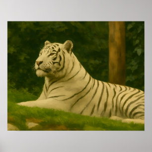 Affiche Tigre blanc reposant dans la lumière de la forêt