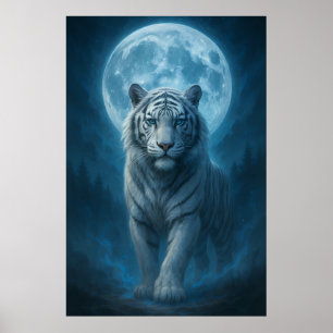 Affiche Tigre Blanc – Scène Mystique au Clair de Lune Ma