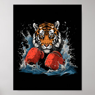 Affiche Tigre boxeur avec gants de boxe Kickboxing Drôle B