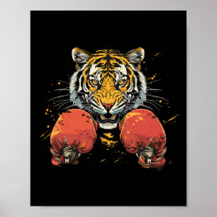 Affiche Tigre boxeur avec gants de boxe Kickboxing Drôle B