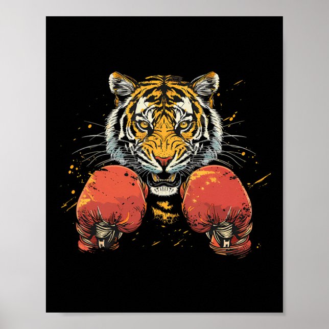 Affiche Tigre boxeur avec gants de boxe Kickboxing Drôle B (Devant)