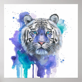 Affiche Tigre coloré aquarelle oeuvre d'art
