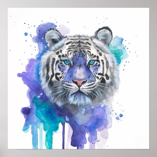 Affiche Tigre coloré aquarelle oeuvre d'art (Devant)