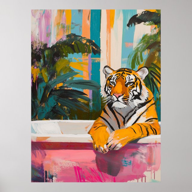 Affiche Tigre dans une baignoire : Jardin tropical (Devant)